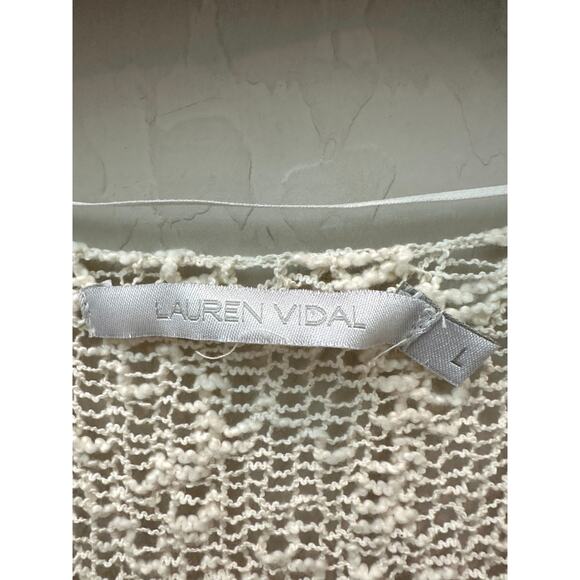 LAUREN VIDAL | Oversized Striped Lightweight Knit Sweater Cream & Blue | Large - Picture 6 of 8